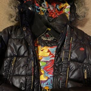 ECKO RED GRAFFITI PUFFER COAT W/ REMOVABLE HOOD